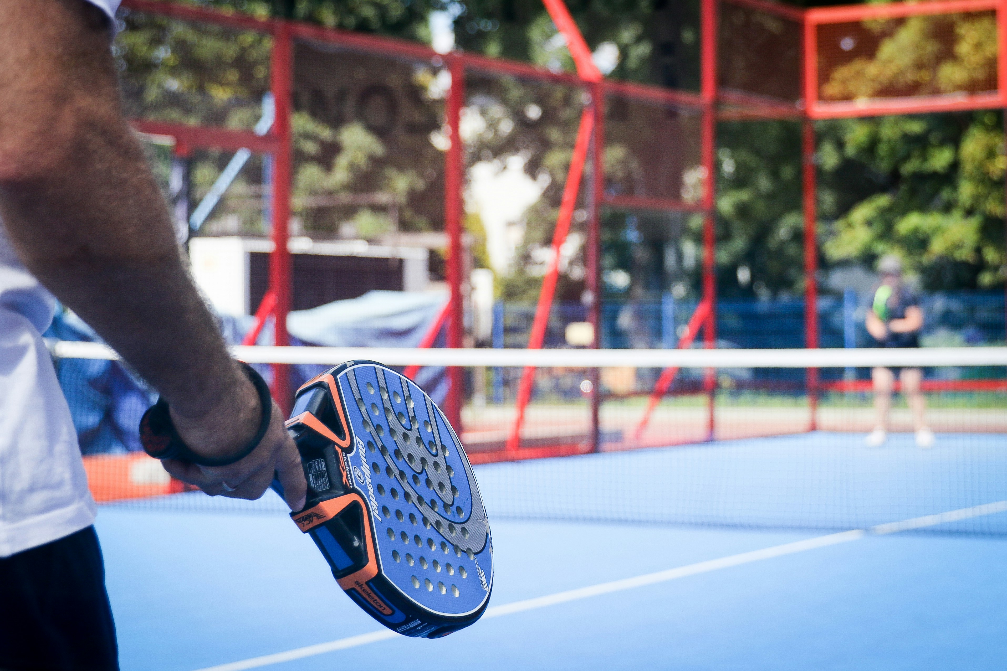 Aerial drone view of an outdoor padel match